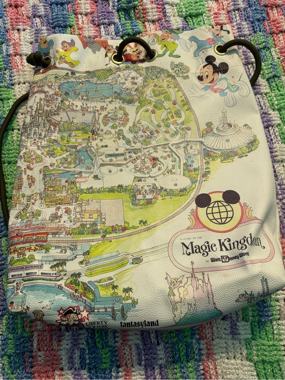 Disney White Multicolor Magic Kingdom Map Drawstring Bag